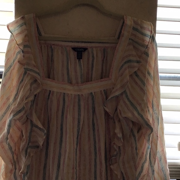 CHAPS semi sheer Summer XL blouse with cute striped pattern, worn once. - Picture 2 of 7